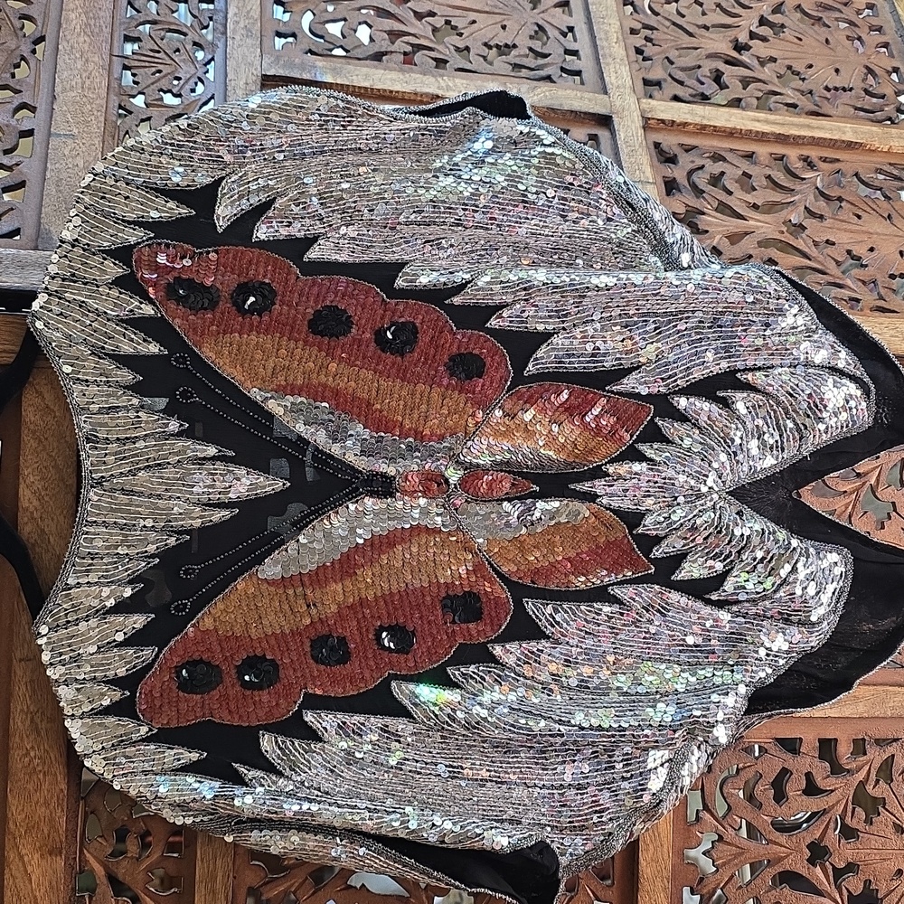 Chanson D Amour Vintage Elegant Sequin Butterfly Top - Picture 6 of 8